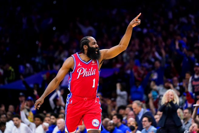 七六人后卫哈登。（美联社）