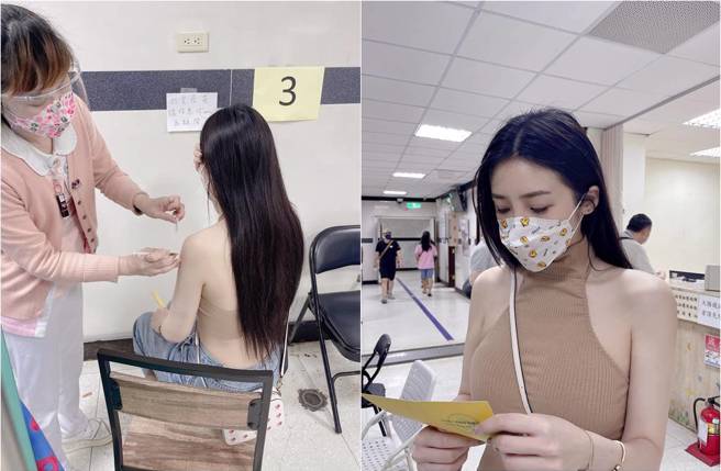 许薇安辣穿削肩背心打疫苗。（图／取材自许薇安 Vivi hsu脸书）
