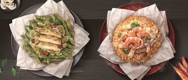 即日起，周一至周五只要到必胜客购买任一口味纸包笔管麵、纸包饭，就能享加1元多1件美味副食。（必胜客提供）