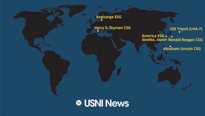 美海軍4艘「航空母艦」齊聚東北亞。（美國海軍研究所）