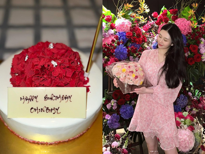 邱淑貞的蛋糕上印著英文名字Chingmy.（圖／IG@yuetyuetxx）