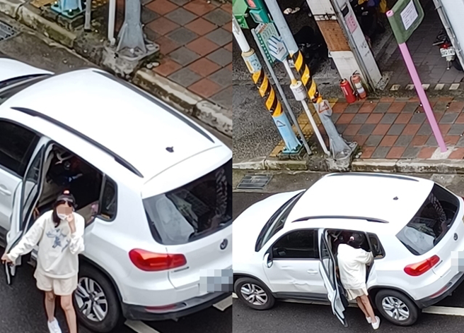 男子拍下有名正妹駕駛違停「公車專用」格，遭公車按喇叭仍不為所動，他大罵「有夠自私」。（翻攝自爆怨2公社）