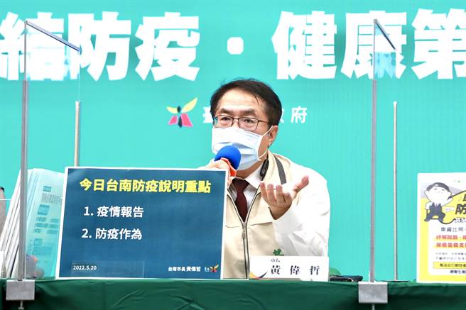 台南市长黄伟哲于防疫记者会说明远距教学是否延长将滚动式检讨。(台南市政府提供／曹婷婷台南传真)