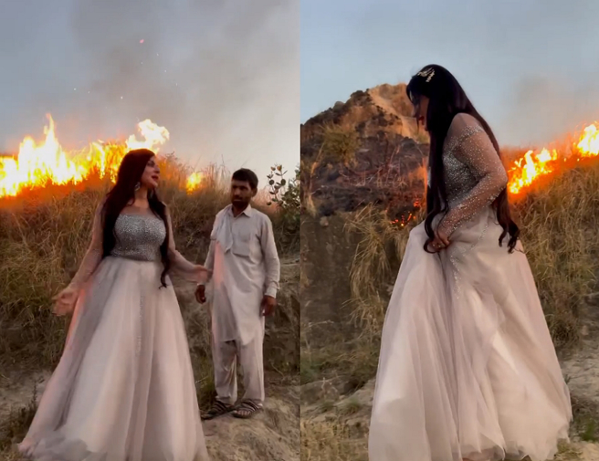 诺辛为流量，居然在国家公园林地纵火拍影片。(图/ 摘自Nosheen Syed IG)