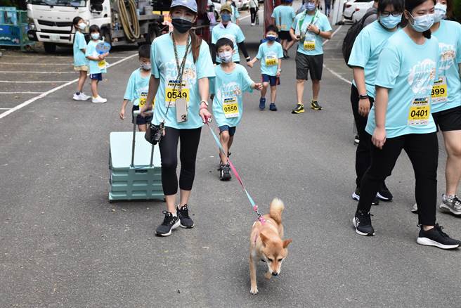 苗栗县政府在通霄镇飞牛牧场举办第2届苗栗酷跑越野障碍赛，参赛亲子带着爱犬一同。（谢明俊摄）