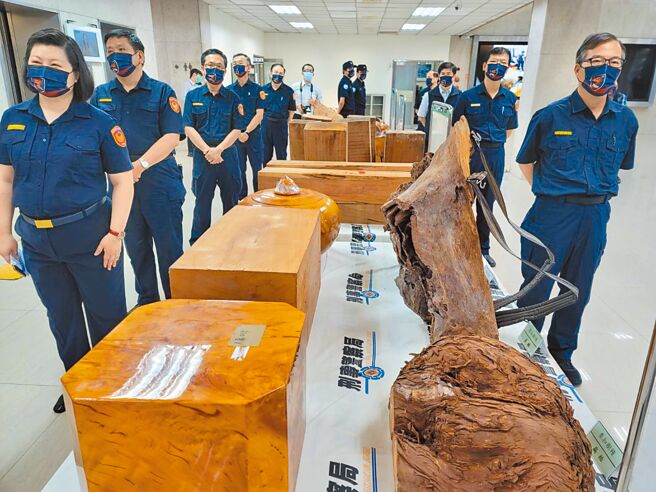 警政署执行「灭鼠专案」，今年1至4月共查获盗伐林木案62件，查扣红桧、扁柏、肖楠等贵重林木约54公吨。（林郁平摄）