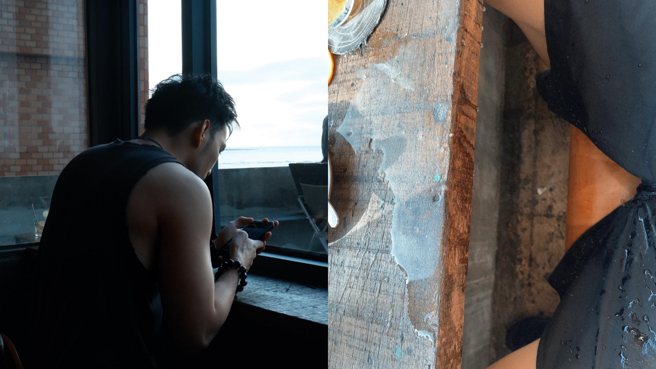 黄伟晋拍摄下体照，无奈露出都是水痕的裤子。(图/黄伟晋 FB)