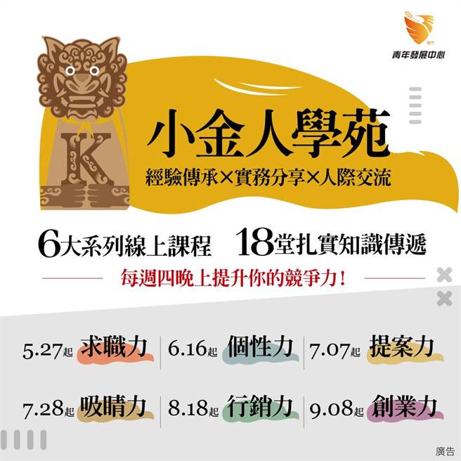 金門縣青年發展中心在舉辦一系列青年座談活動後，也將於5月27日推出線上課程。(主辦單位提供／李侑珊台北傳真)