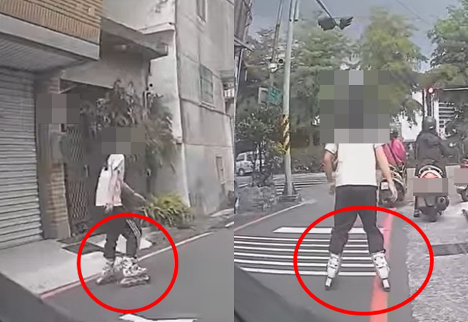 小女孩在巷弄内随意溜直排轮，网怒：「没开喷她就永远学不到教训」。（图／翻摄自爆废公社）