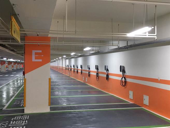 鳳山體育園區地下停車場目前提供13格電動車停車位供民眾使用。（崔正綱攝）