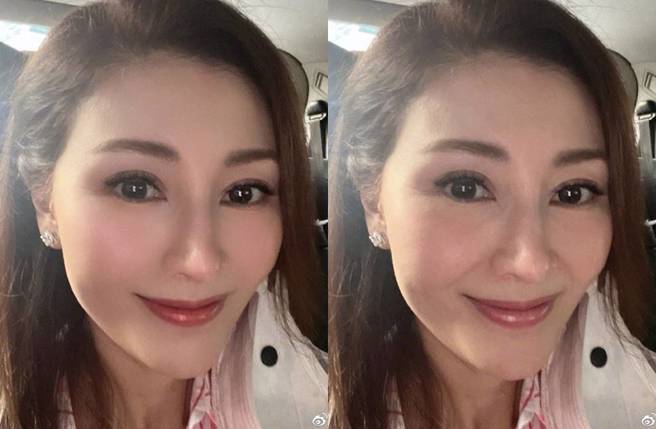 李嘉欣大方秀出P图前后对比。(图／取自李嘉欣微博)