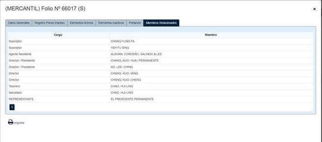 （巴拿馬公共登記處顯示巴拿馬長榮國際（EIS）的常任董事長（Permanent President）為張國華。圖／截圖巴拿馬公共登記處）