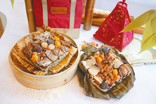 「富貴牛三寶松露粽、窖藏東坡海味鮑粽」端午佳節送禮首選。圖／台中日月千禧酒店提供