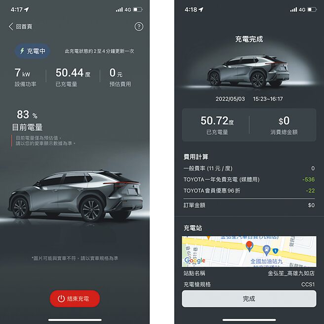 使用「TOYOTA bZ」APP可享96折优惠。（撷取自APP）