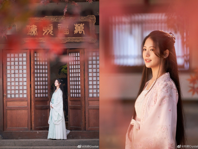 近日刘莳晒多张古装美照，翁虹一段话让粉丝更期待母女有望合作。(图/ 摘自Crystal刘莳微博)