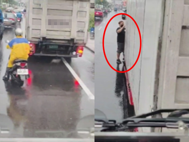 1辆轿车日前在路上发现有辆货车「临停在右车道」只为了买汤包，轿车驾驶因此在后方接连按了近1分钟喇叭，巨响喇叭声吓坏周围不少人。（翻摄自脸书「爆怨公社」）