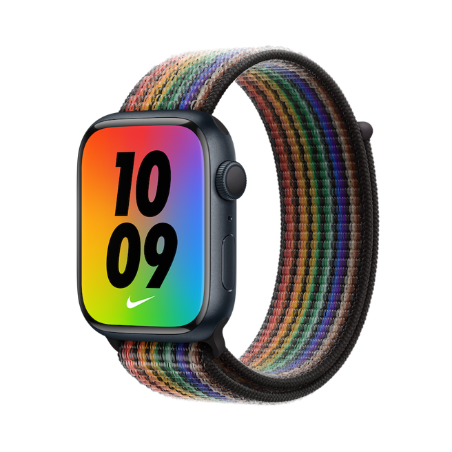 苹果推出的彩虹版 Nike 运动型表环，定价1600元。（苹果提供）