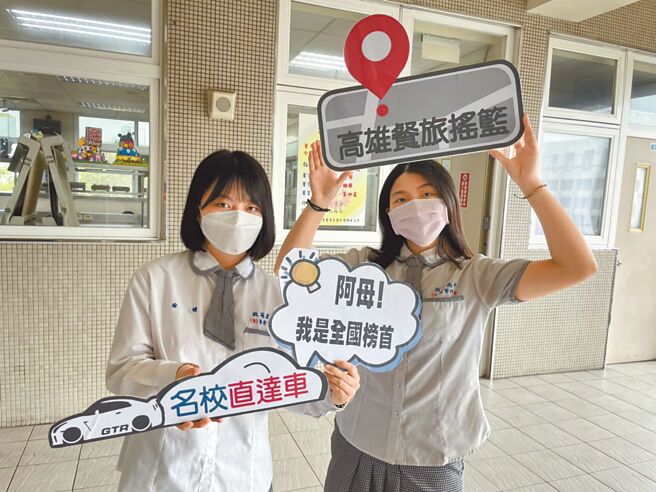 桃园市启英高中学生徐婕（左）635分夺下全国餐旅群榜首；陈香倚（右）也拿下624分高分。（吕筱蝉摄）