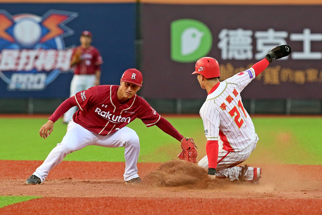 乐天桃猿余德龙（左）。（资料照，张铠乙摄）