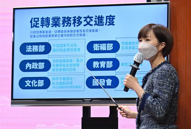 促转会专任委员陈雨凡表示，4年来完成包括审定政党持有政治檔案7572笔、审定不义遗址42处、列管公共空间威权象徵1546处、平復司法不法有罪判决5983件。（行政院提供）