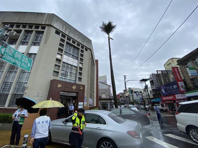 未倒的这一棵椰子树今天也一併移除。（周丽兰摄）