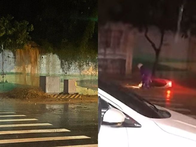 台中沙鹿沙田路与天仁街口发生土石崩落。（图／翻摄沙鹿之美）