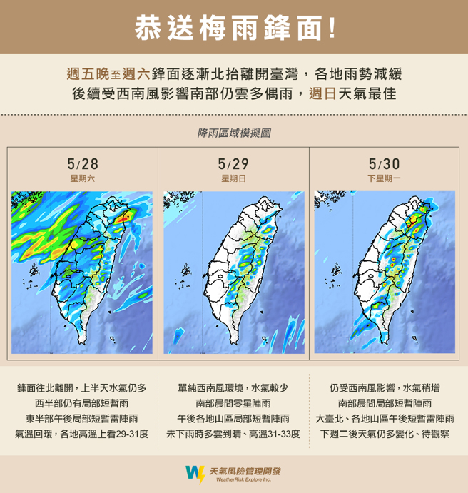 未来3天天气变化图。（图／翻摄自气象粉专天气风险 WeatherRisk）