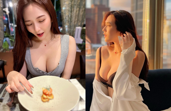 学霸网红徐恩晒出美食文，却意外被歪楼，焦点都在她的E级雪乳上。（图／callmetsts Instagram）