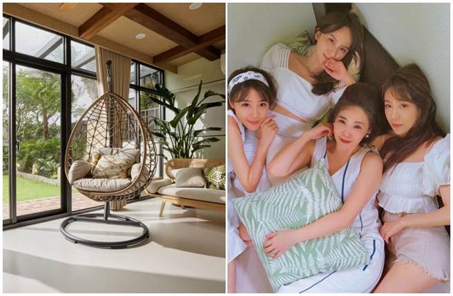 购物专家陈真（中）日前举行入厝趴，邀好姊妹佩佩（左起）、蔡逸帆（后）以及依依热闹一下。（陈真提供）