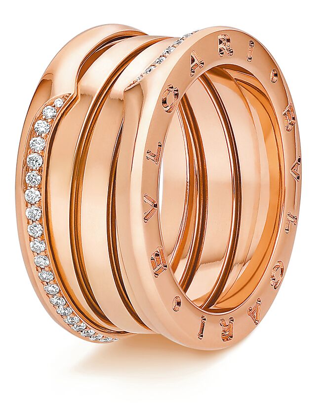 宝格丽B.zero1系列玫瑰金三环戒指，约13万7600元。（BVLGARI提供）