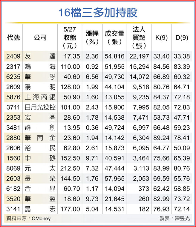 16檔三多加持股