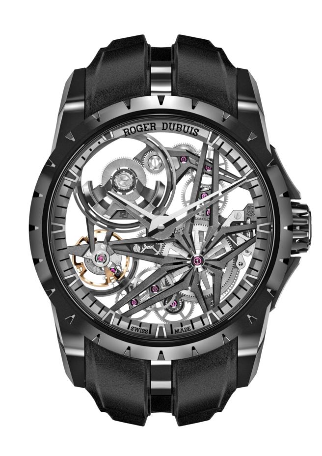 罗杰杜彼王者系列Excalibur Monobalancier黑色陶瓷单摆轮腕表，201万元。（Roger Dubuis提供）