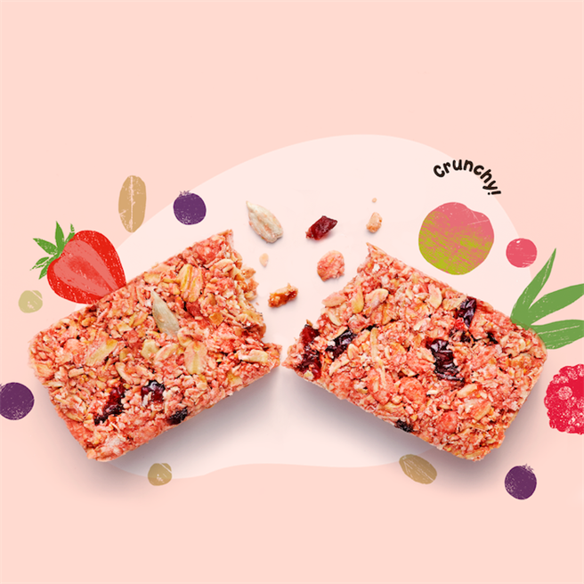 GRANOLA HOUSE宴麦森林 纤脆燕麦棒-莓果梅果 (内容物)。（GRANOLA HOUSE提供）