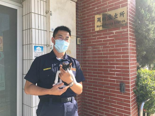 高雄市湖内警分局湖内派出所所长林信宏爱猫，常在工作之余照顾浪浪。（警方提供／林瑞益高雄传真）