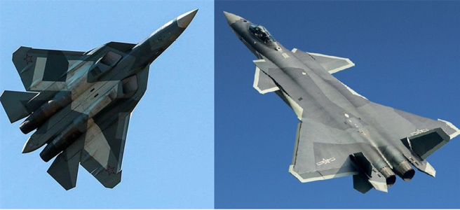 中共军事专家称，不排除在下一次中俄联合空中巡航中会出现中共歼-20和俄罗斯苏-57战机。（图／檔案照合成图）