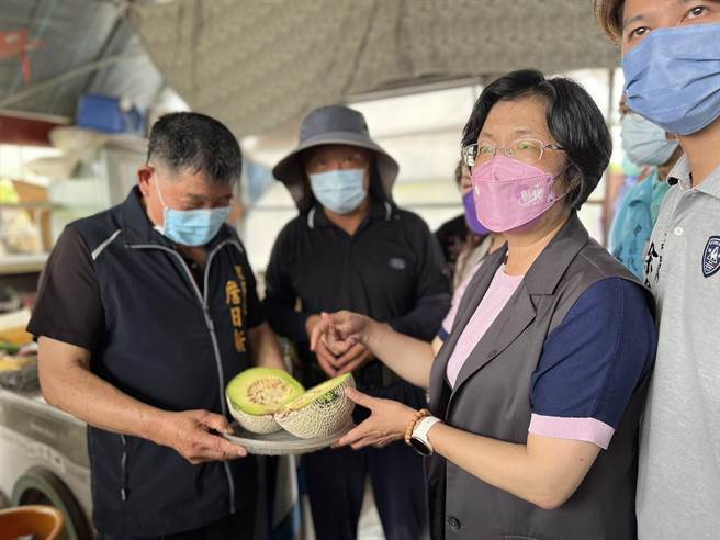 而除了西瓜之外，还有洋香瓜、苦瓜、凤梨等农作都遭波及；30日县长王惠美也马不停蹄勘灾，视察农损情形。(吴建辉摄)