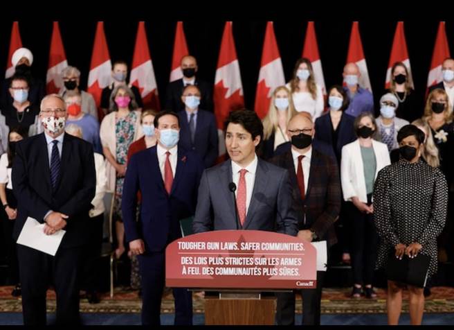 加拿大总理杜鲁道发表禁枪法案演说。取自路透