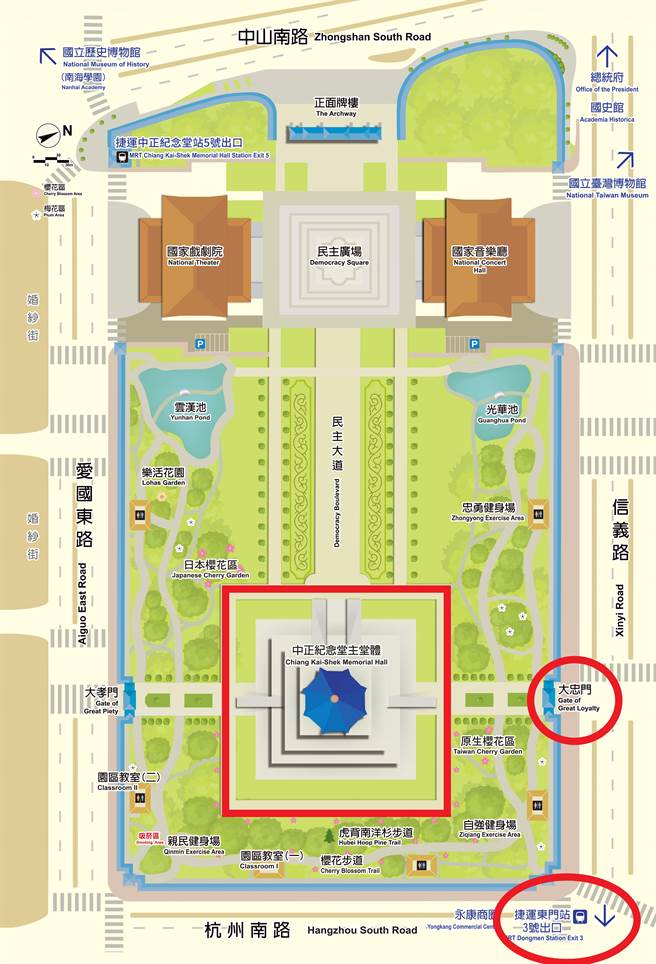 中正紀念堂兒童BNT接種位置示意圖。（北榮提供）