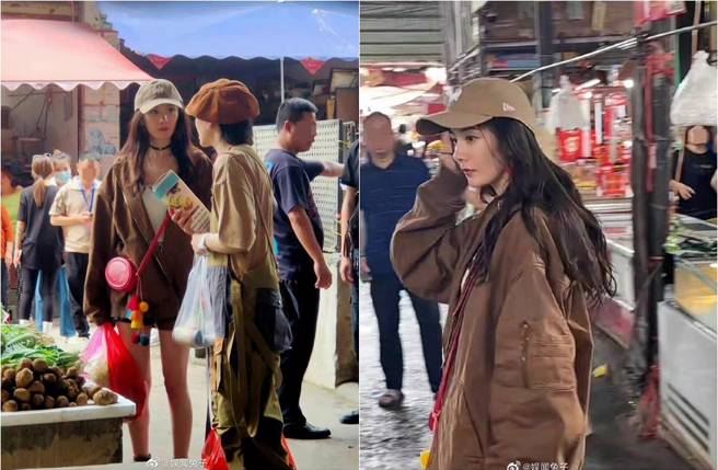 野生杨幂到市场採买。（图／取材自微博）