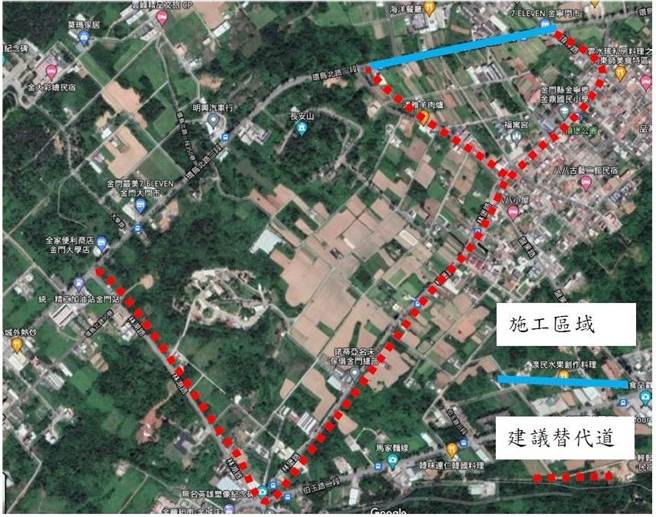 环岛北路一段改道路线图之二。（县府提供）