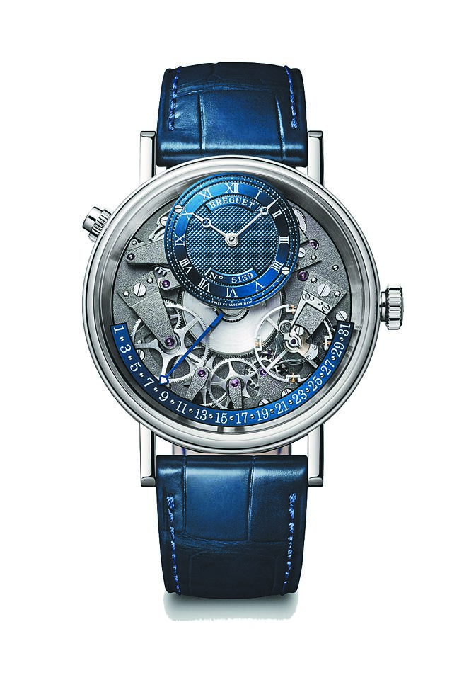 宝玑Tradition Quantieme Retrograde 7597腕表，具逆跳日期功能，124万6000元。（Breguet提供）