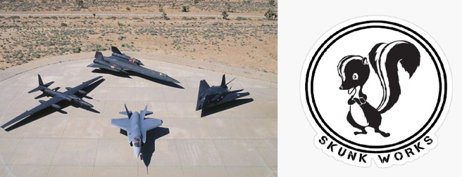 臭鼬工厂的几个着名杰作机，由上方顺时针分别是SR-71、F-117、F-35、U-2。(图/Skunk Works)