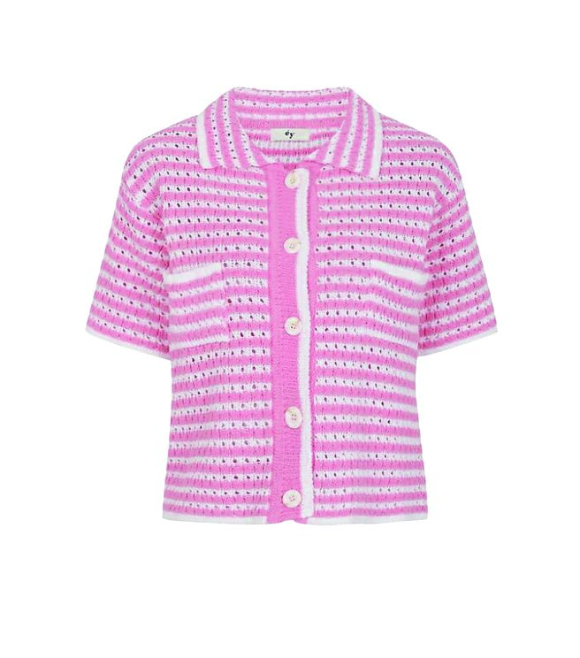 eyeye针织条纹排扣短袖上衣。（MiTCH提供）