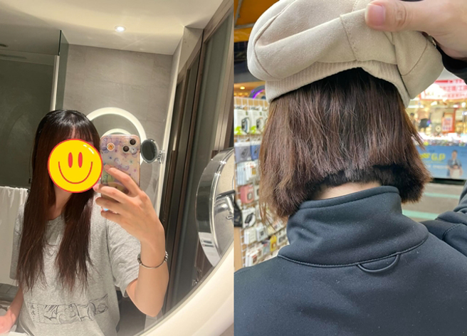 留了12年長髮造型的人妻抱怨髮型被剪壞，店家還一副無所謂態度。（翻攝自臉書爆怨公社）