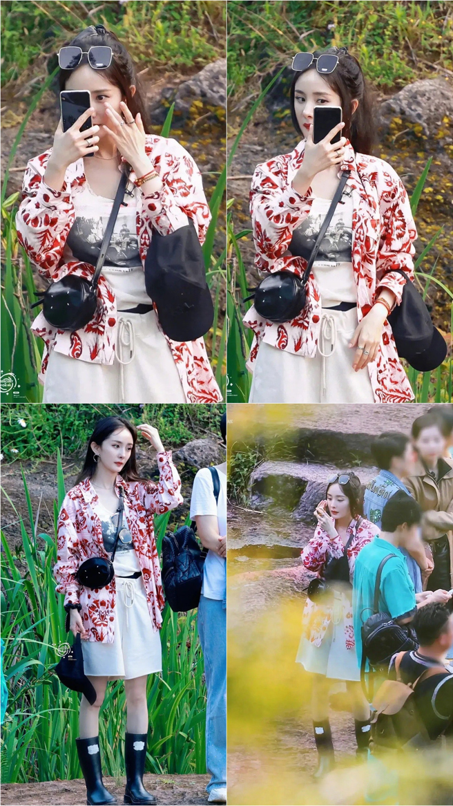 楊冪上節目前將身上的行頭LOGO全遮住。（圖／微博）