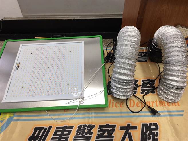 男子栽種大麻用設備。（崔正綱攝）