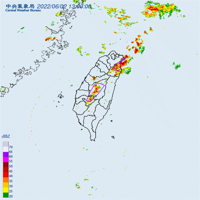 气象局针对5县市发布大雷雨即时讯息。（图／翻摄自气象局）
