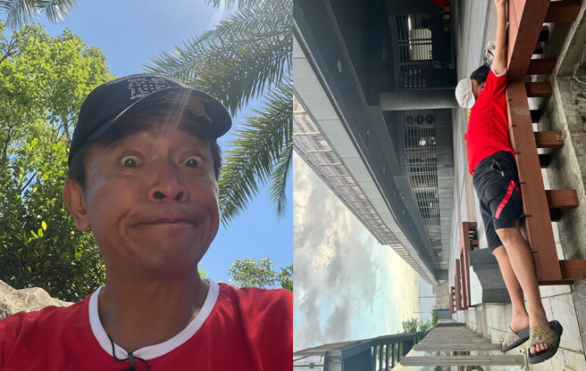 吴宗宪因中暑而躺在路边。（图／FB@吴宗宪）