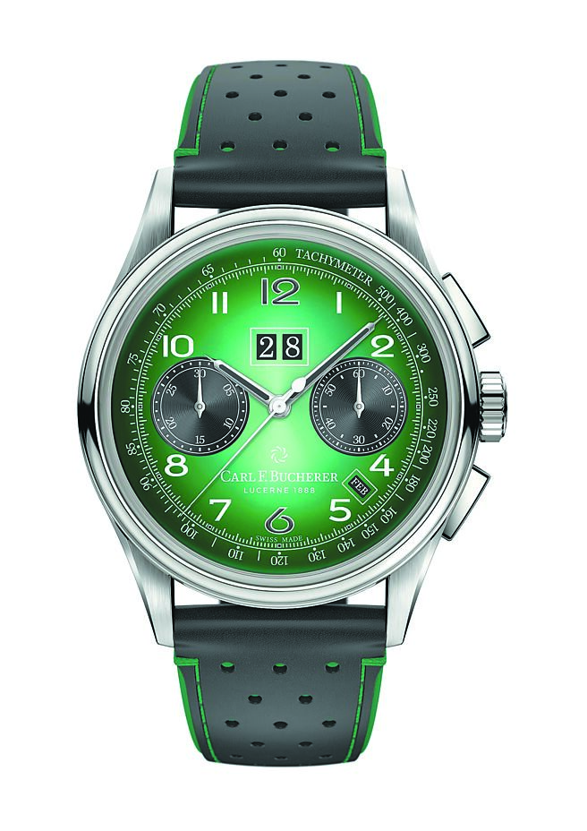 寶齊萊傳承系列年曆雙盤計時碼表倫敦城市限量表，23萬5000元。（Carl F.Bucherer提供）