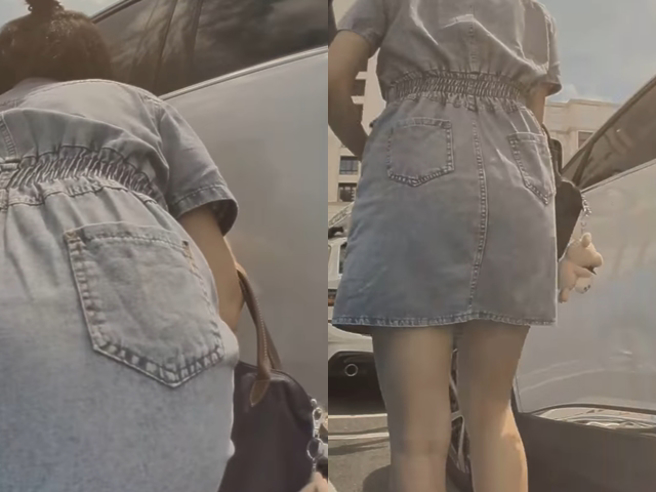 女驾驶开车门时撞到隔壁特斯拉，第一反应是「观察自己的车」，完全不管特斯拉，之后就离开现场，殊不知全部过程都被特斯拉的「哨兵模式」给录下。（翻摄自脸书「爆怨公社」）